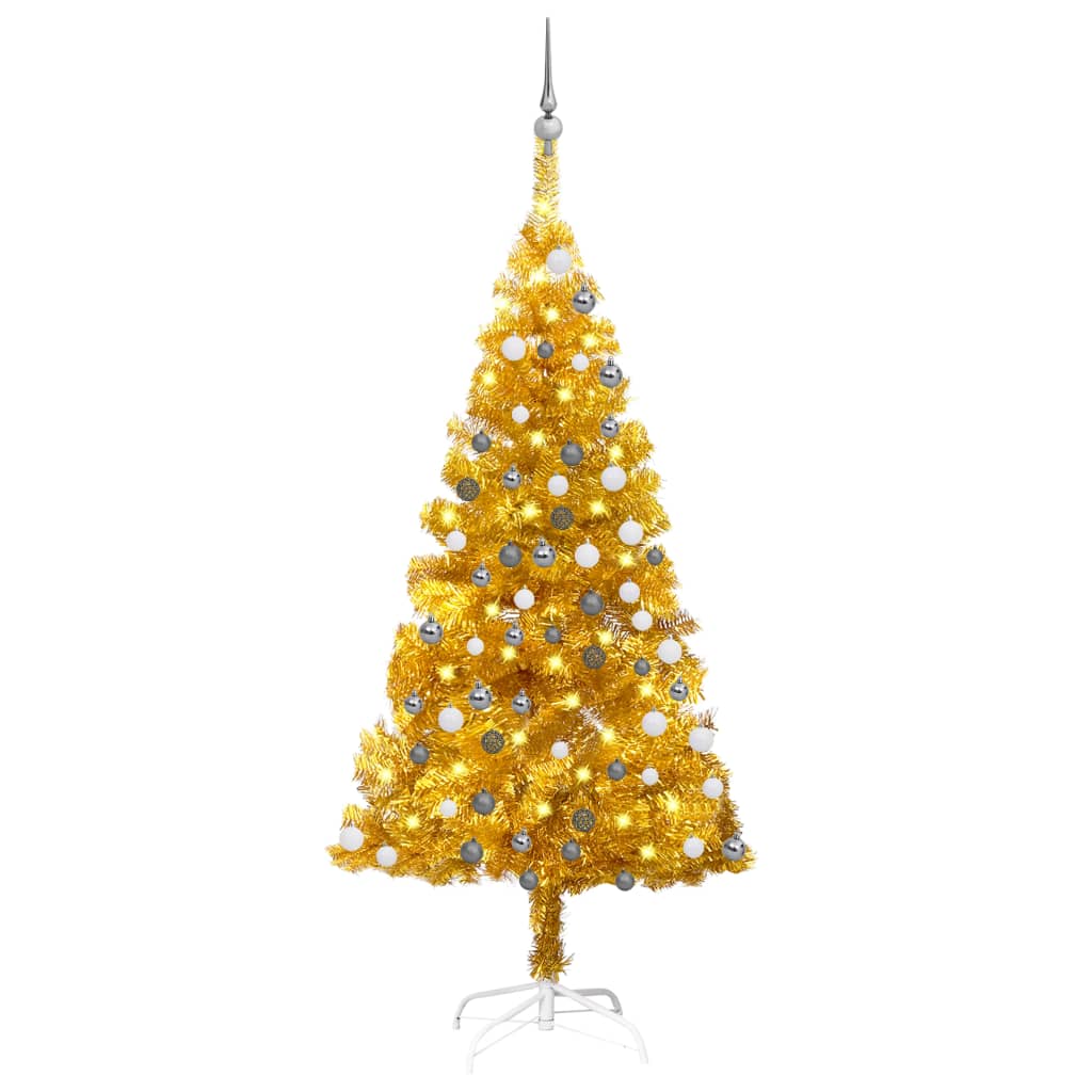 Vidaxl Kunstkerstboom mit Beleuchtung und Weihnachtskugeln 120 cm Haustier Gold