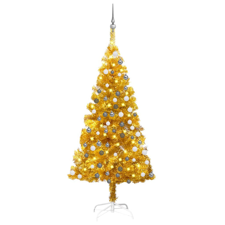 Vidaxl Kunstkerstboom mit Beleuchtung und Weihnachtskugeln 120 cm Haustier Gold