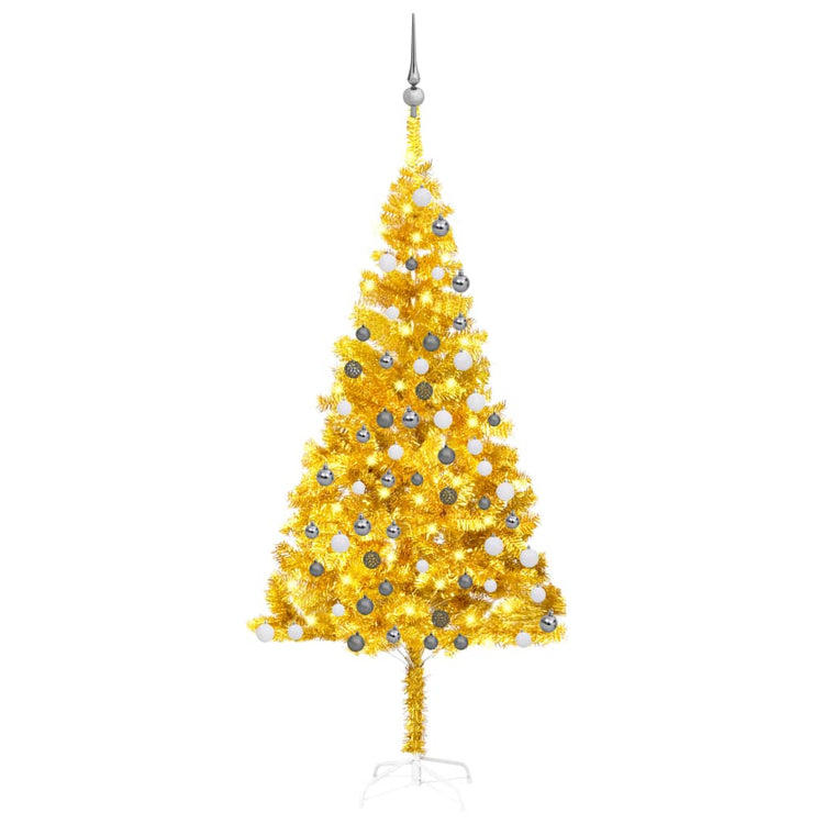 Vidaxl Kunstkerstboom mit Beleuchtung und Weihnachtskugeln 180 cm Haustier Gold