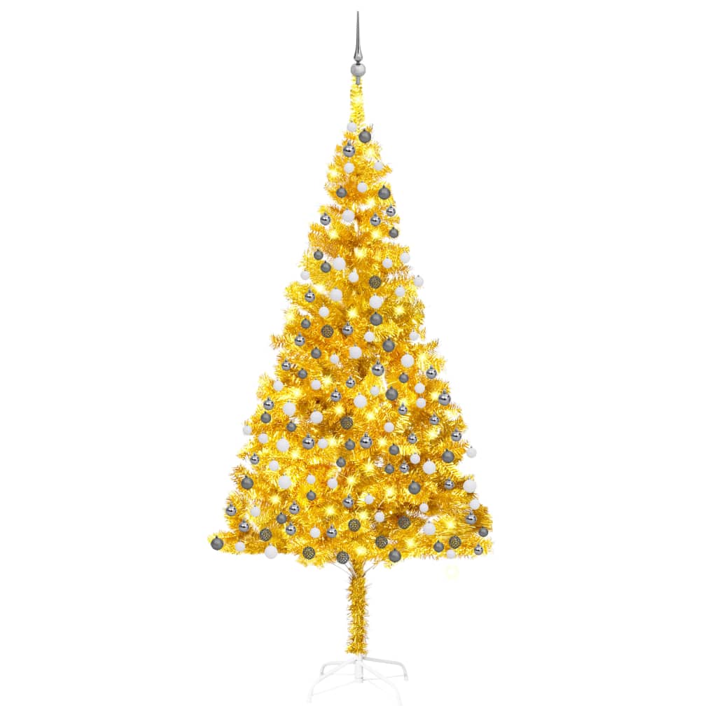 Vidaxl Kunstkerstboom mit Beleuchtung und Weihnachtskugeln 240 cm Haustier Gold