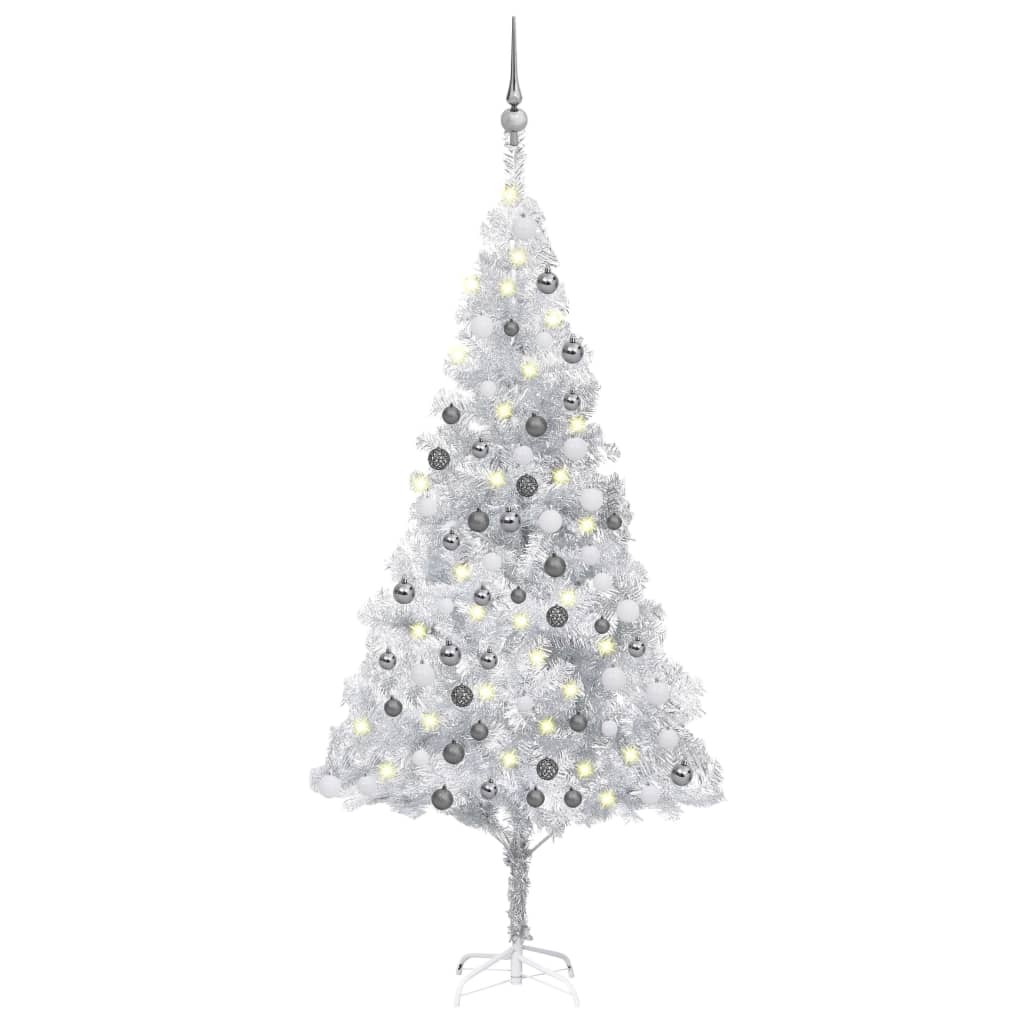 Vidaxl Kunstkerstboom mit Beleuchtung und Weihnachtskugeln 180 cm Haustier Silber
