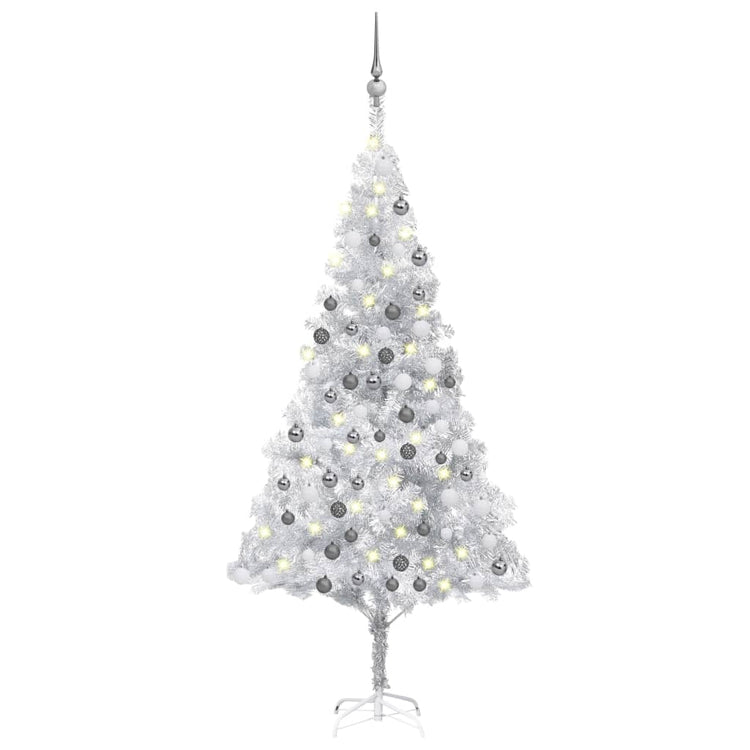 Vidaxl Kunstkerstboom mit Beleuchtung und Weihnachtskugeln 180 cm Haustier Silber