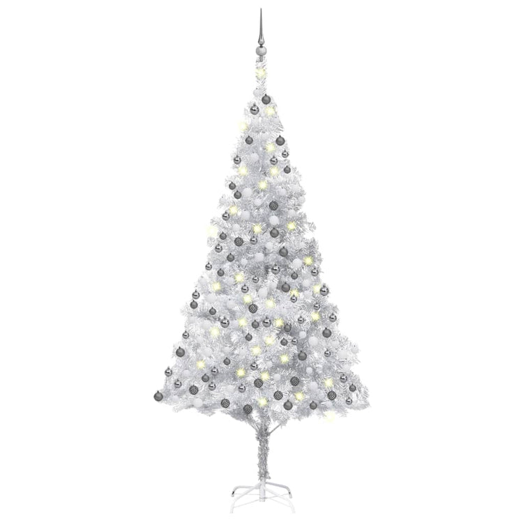 Vidaxl Kunstkerstboom mit Beleuchtung und Weihnachtskugeln 210 cm Haustier Silber