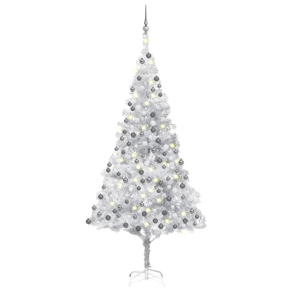 Vidaxl Kunstkerstboom mit Beleuchtung und Weihnachtskugeln 240 cm Haustier Silber