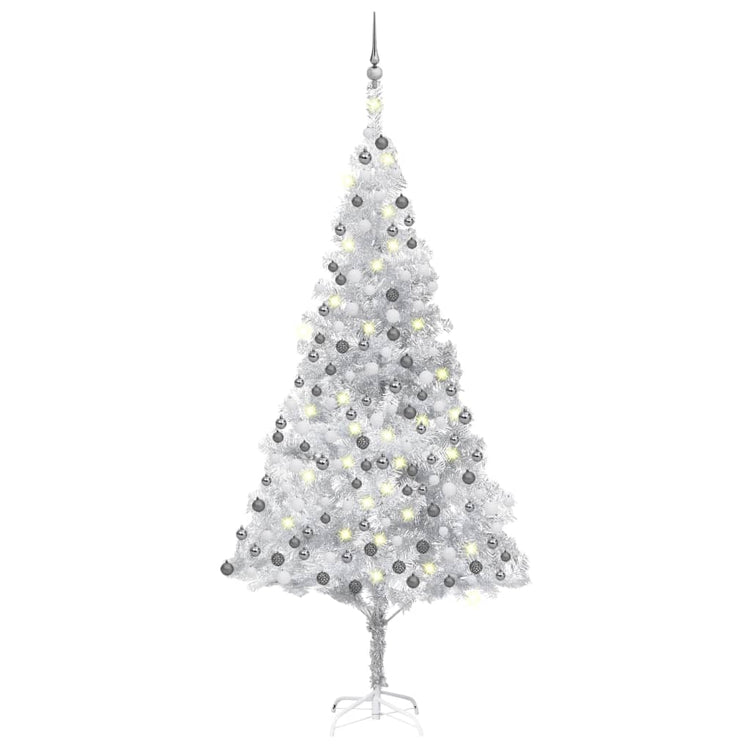 Vidaxl Kunstkerstboom mit Beleuchtung und Weihnachtskugeln 240 cm Haustier Silber