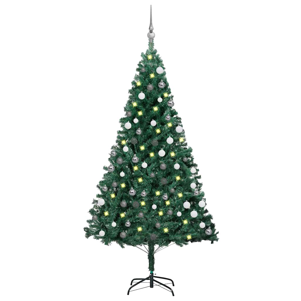 Vidaxl Kunstkerstboom mit Beleuchtung und Weihnachtskugeln 180 cm PVC Grün