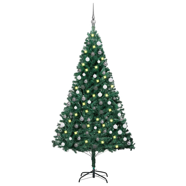 Vidaxl Kunstkerstboom mit Beleuchtung und Weihnachtskugeln 180 cm PVC Grün
