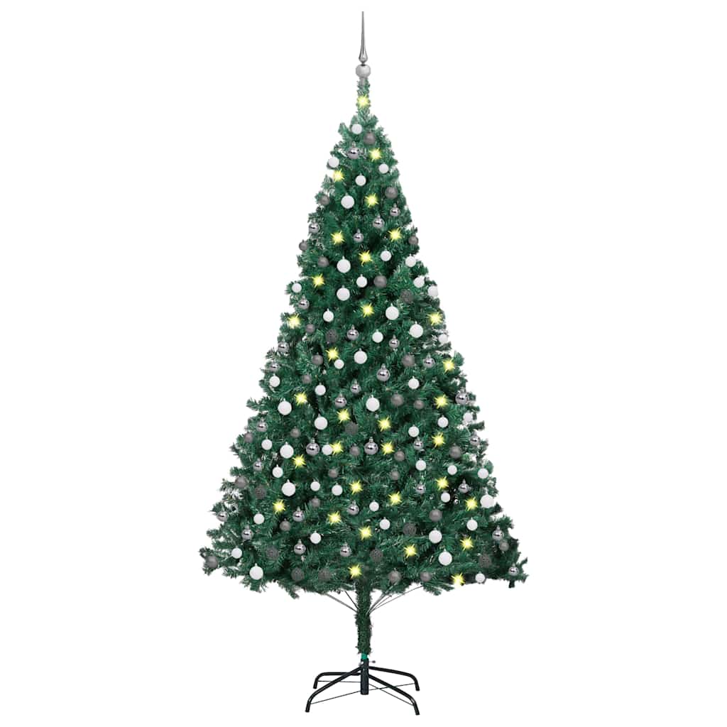Vidaxl Kunstkerstboom mit Beleuchtung und Weihnachtskugeln 210 cm PVC Green