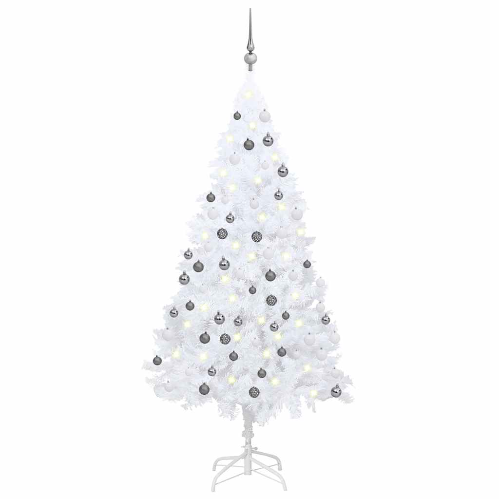 Vidaxl Kunstkerstboom mit Beleuchtung und Weihnachtskugeln 120 cm PVC Weiß