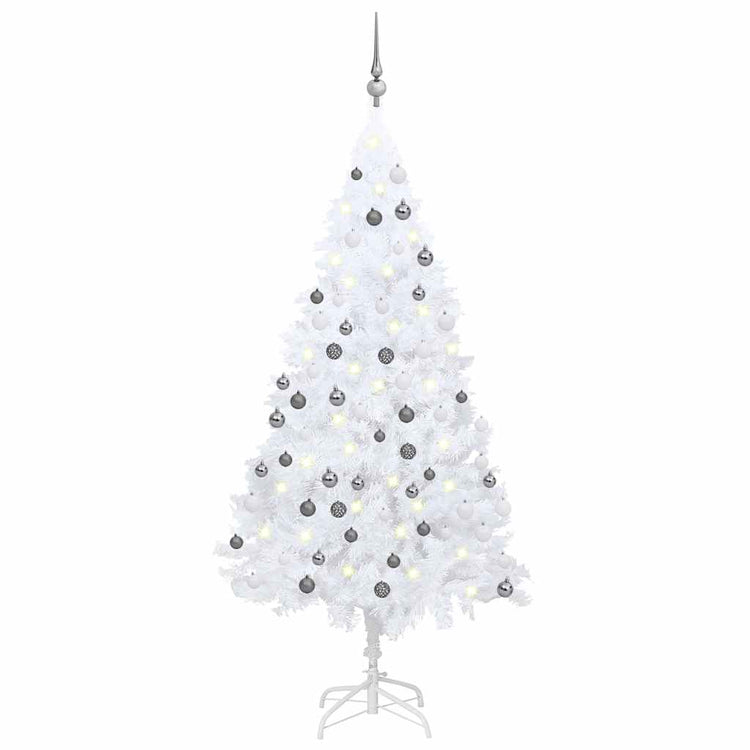 Vidaxl Kunstkerstboom mit Beleuchtung und Weihnachtskugeln 120 cm PVC Weiß