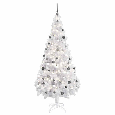 Vidaxl Kunstkerstboom mit Beleuchtung und Weihnachtskugeln 180 cm PVC Weiß
