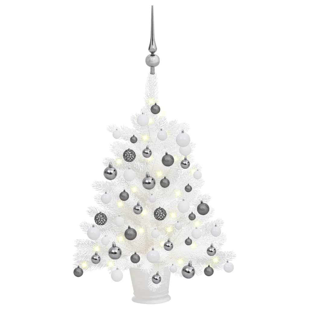 Vidaxl Kunstkerstboom mit Beleuchtung und Weihnachtskugeln 65 cm Weiß
