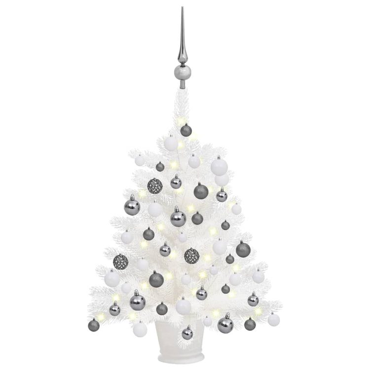 Vidaxl Kunstkerstboom mit Beleuchtung und Weihnachtskugeln 65 cm Weiß