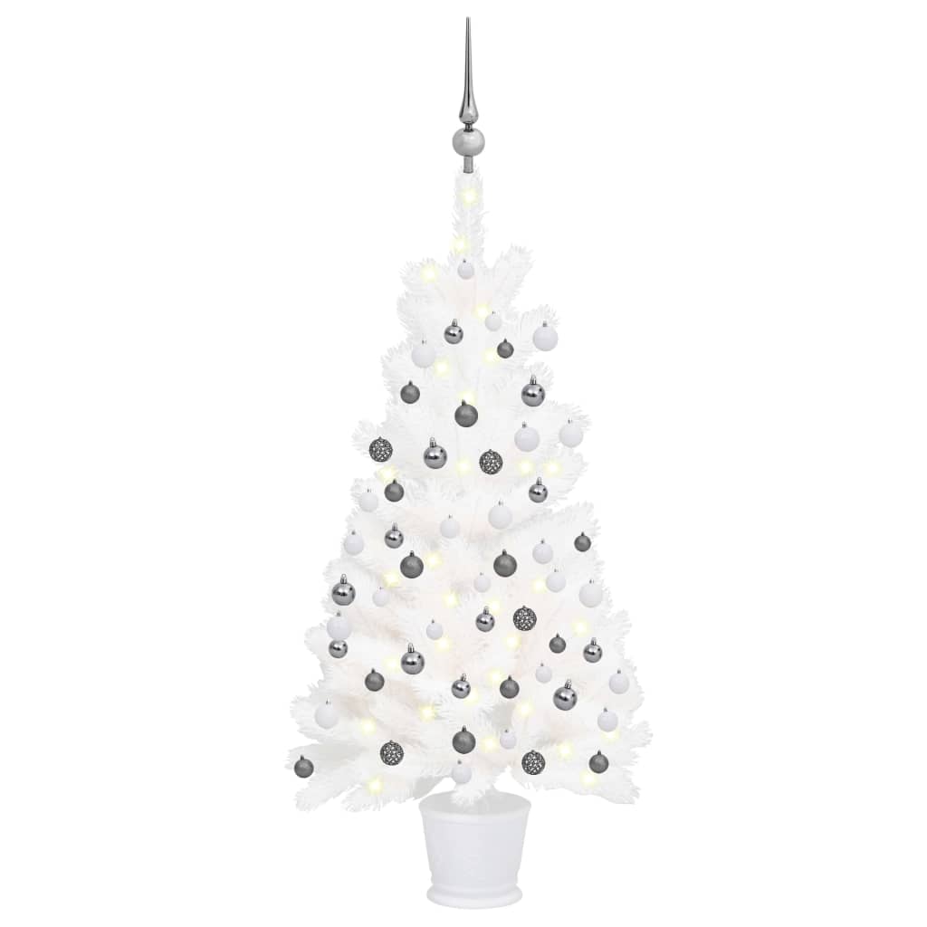 Vidaxl Kunstkerstboom mit Beleuchtung und Weihnachtsbällen 90 cm Weiß