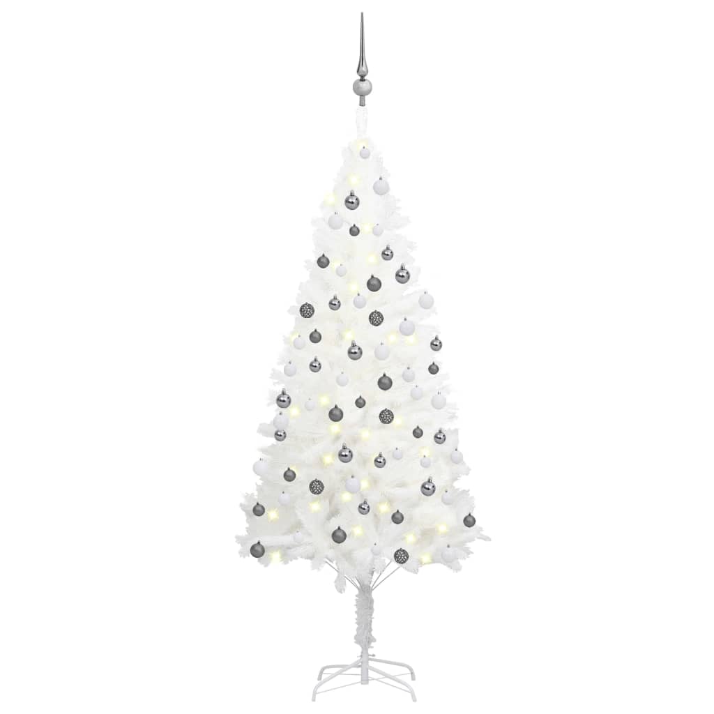 Vidaxl Kunstkerstboom mit Beleuchtung und Weihnachtskugeln 150 cm PVC Weiß