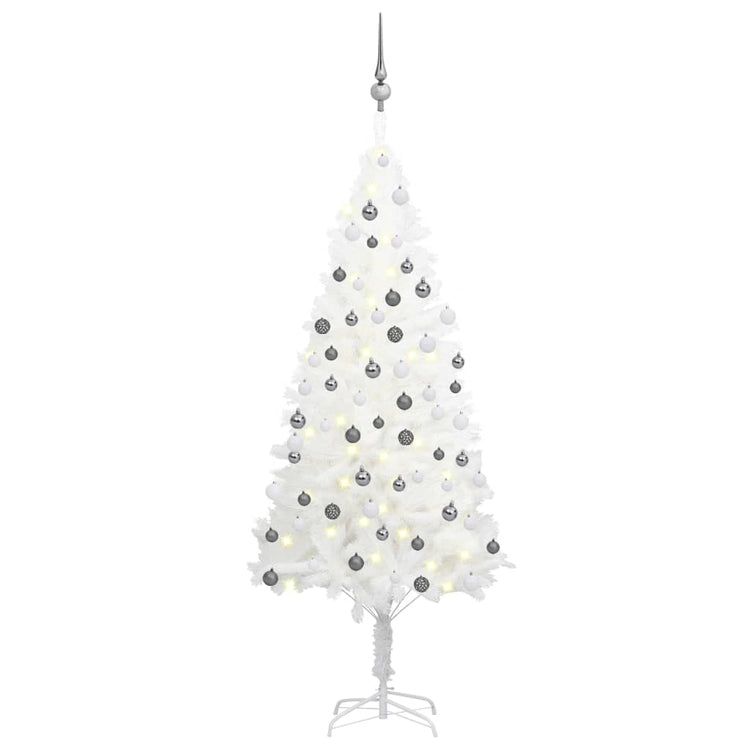 Vidaxl Kunstkerstboom mit Beleuchtung und Weihnachtskugeln 150 cm PVC Weiß