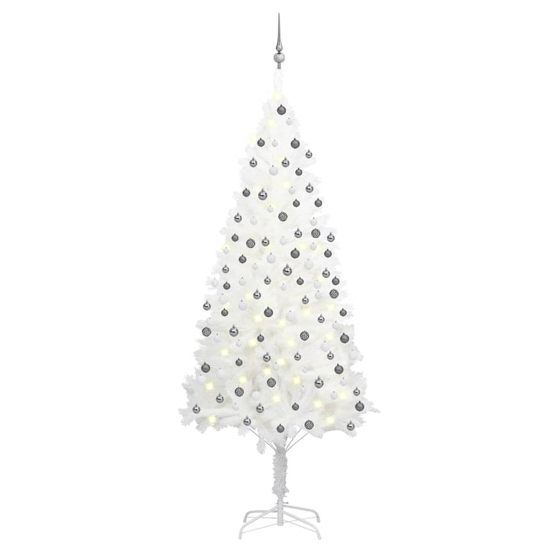 Vidaxl Kunstkerstboom mit Beleuchtung und Weihnachtskugeln 210 cm PVC Weiß