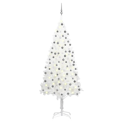 Vidaxl Kunstkerstboom mit Beleuchtung und Weihnachtskugeln 210 cm PVC Weiß
