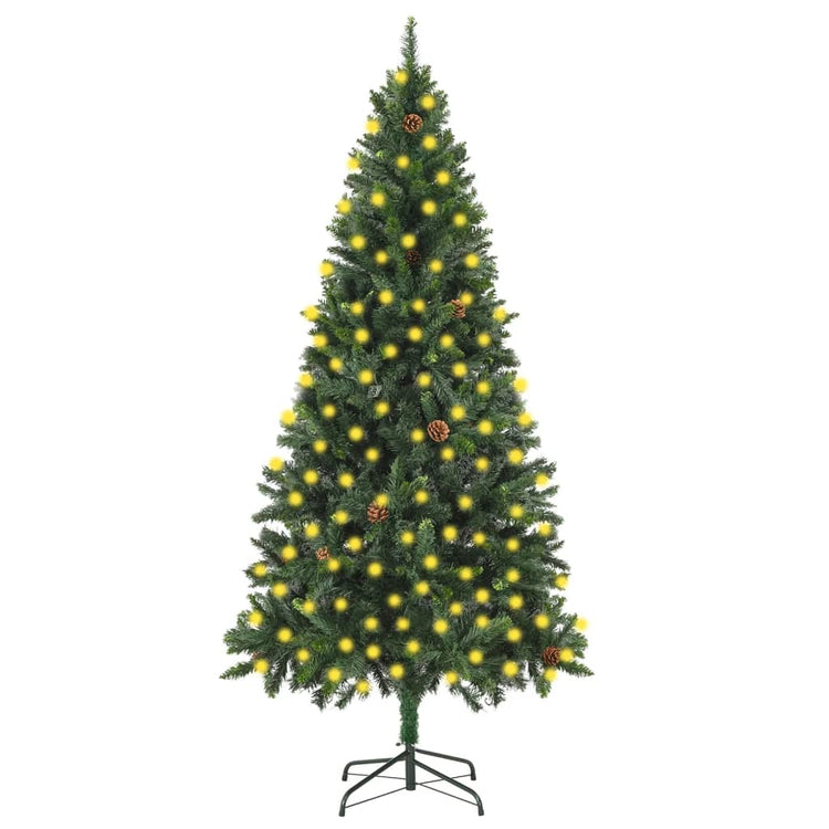 Vidaxl Kunstkerstboom mit Beleuchtung und Kiefernkegel 210 cm Grün
