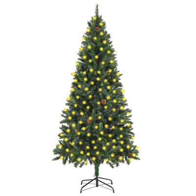 Vidaxl Kunstkerstboom mit Beleuchtung und Kiefernkegel 210 cm Grün