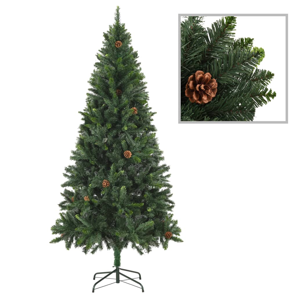 Vidaxl Kunstkerstboom mit Beleuchtung und Kiefernkegel 210 cm Grün
