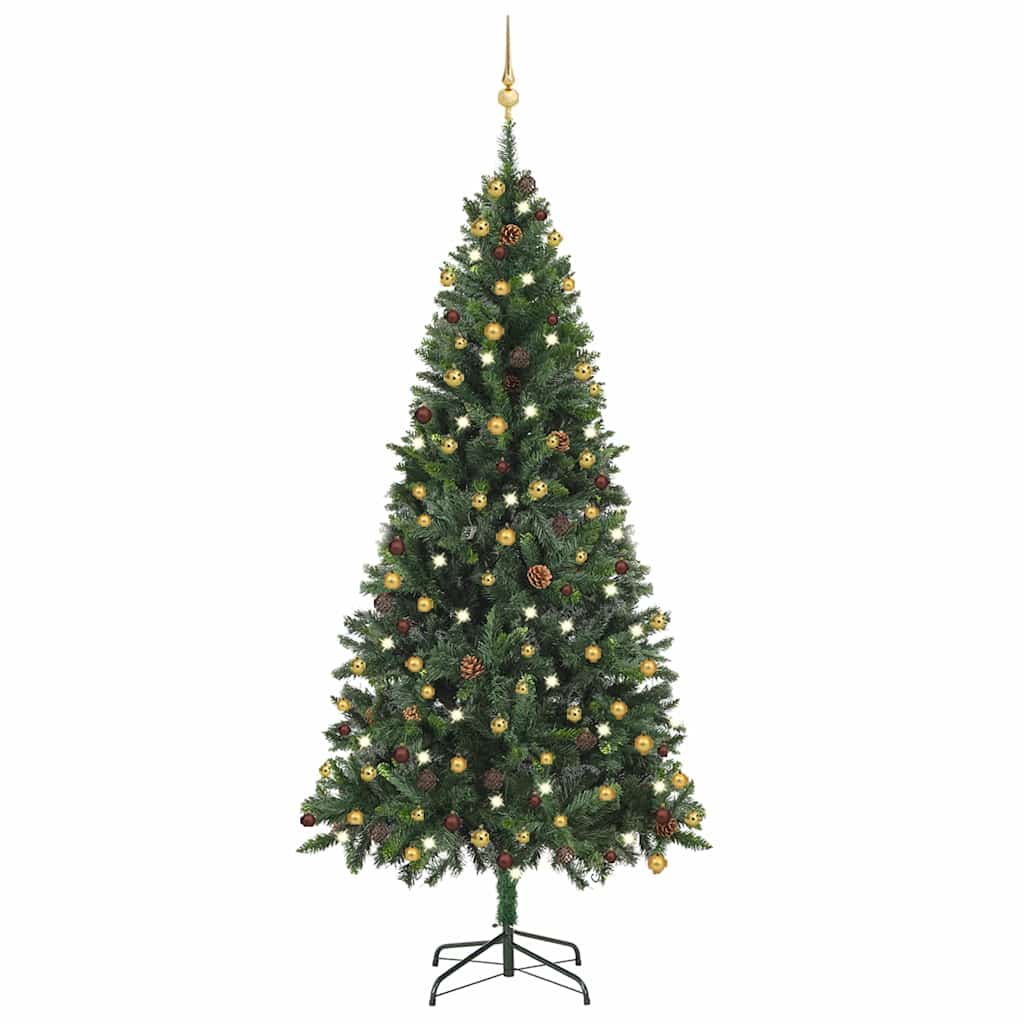 Vidaxl Kunstkerstboom mit Beleuchtung und Weihnachtsbällen 210 cm Grün