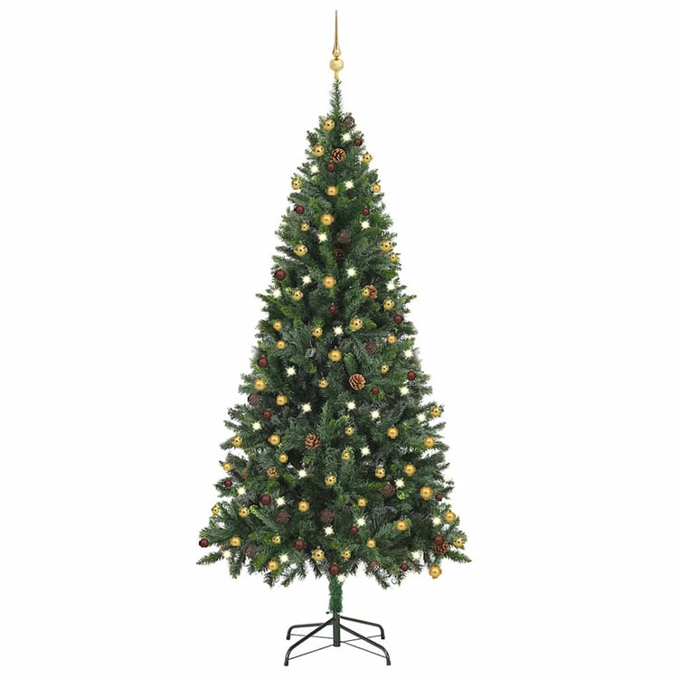 Vidaxl Kunstkerstboom mit Beleuchtung und Weihnachtsbällen 210 cm Grün