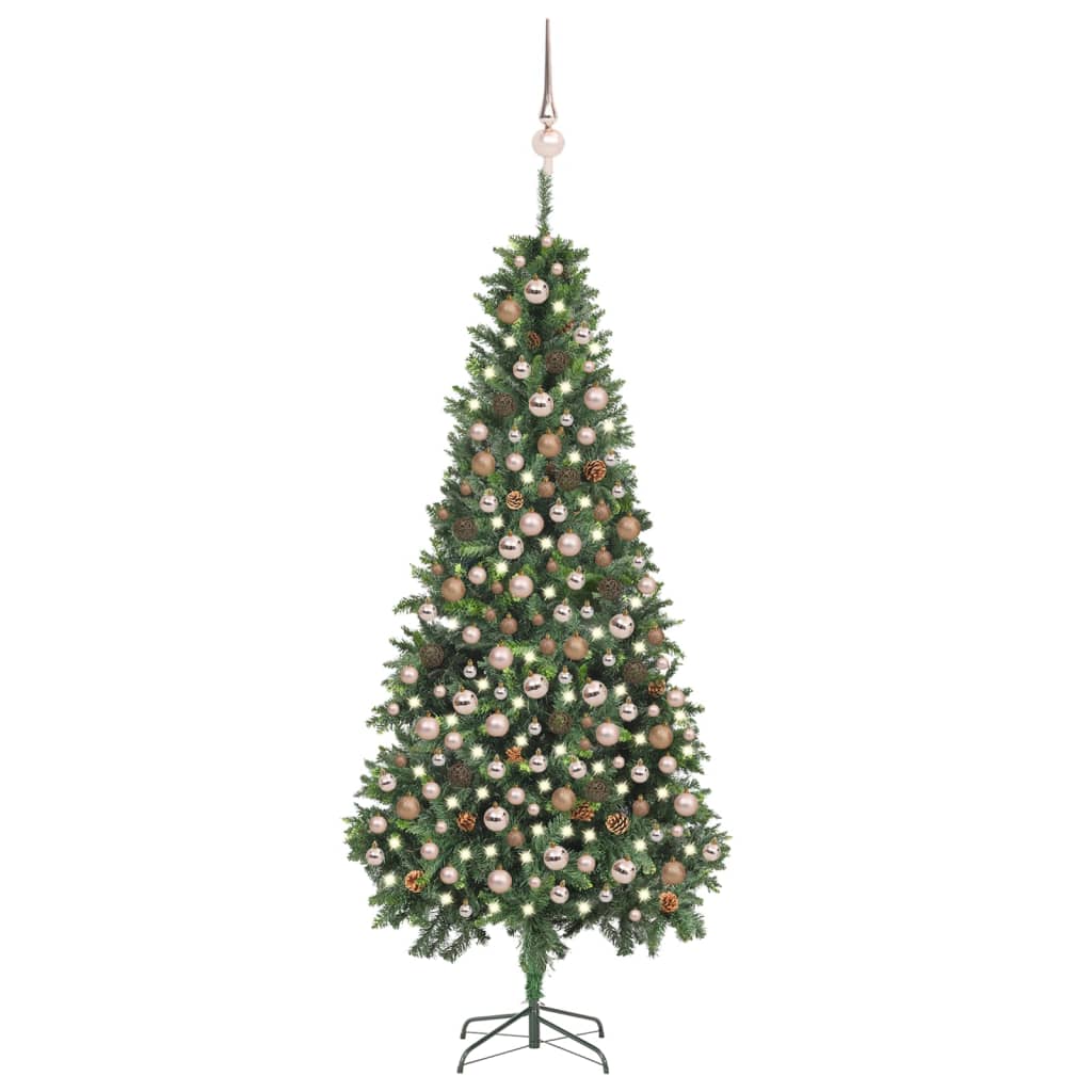 VIDAXL KUNSTKERSTBOOM mit Leuchten Weihnachtsbällchen Kiefernkegel 210 cm