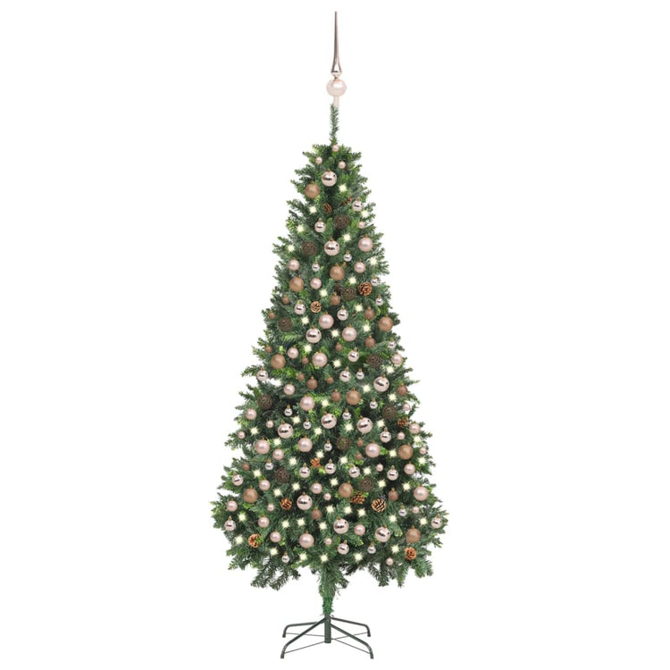 VIDAXL KUNSTKERSTBOOM mit Leuchten Weihnachtsbällchen Kiefernkegel 210 cm