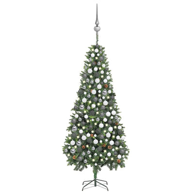 VIDAXL KUNSTKERSTBOOM mit Leuchten Weihnachtsbällchen Kiefernkegel 210 cm