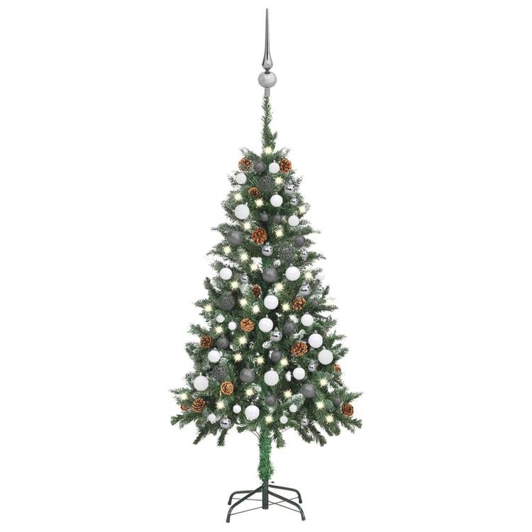 VIDAXL KUNSTKERSTBOOM mit Lichtheiligbällen Kiefernkegel 150 cm