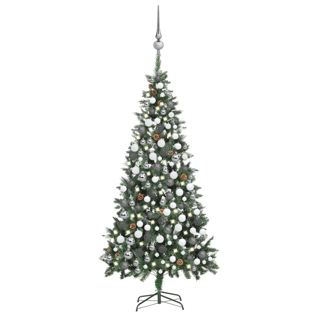VIDAXL KUNSTKERSTBOOM mit Leuchten Weihnachtsbällchen Kiefernkegel 210 cm