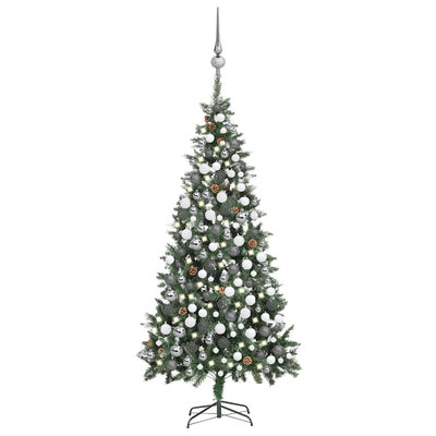 VIDAXL KUNSTKERSTBOOM mit Leuchten Weihnachtsbällchen Kiefernkegel 210 cm