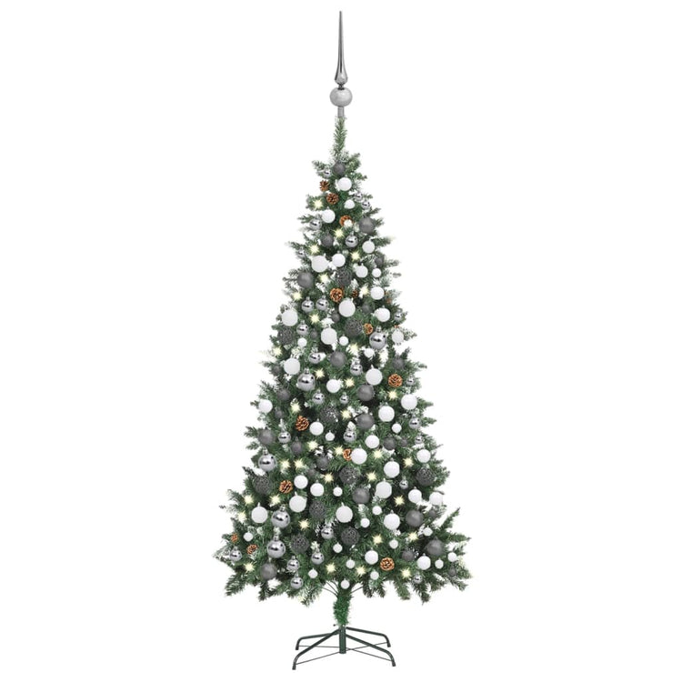VIDAXL KUNSTKERSTBOOM mit Leuchten Weihnachtsbällchen Kiefernkegel 210 cm