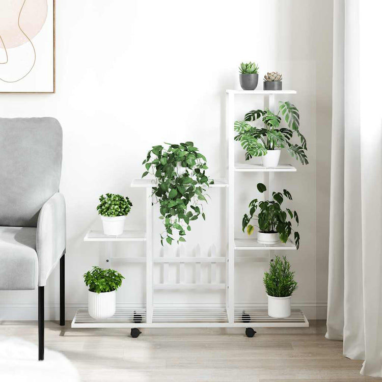 Vidaxl Blütenständer mit Rädern 94,5 x 25 x 92,5 cm Metallweiß