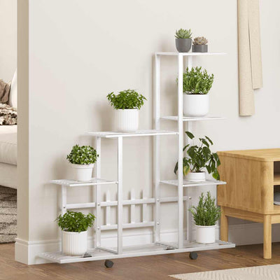 Vidaxl Blütenständer mit Rädern 94,5 x 25 x 92,5 cm Metallweiß