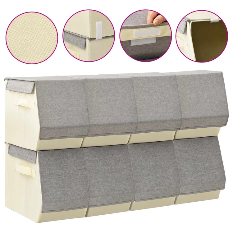 VIDAXL 8-teiliger Aufbewahrungsbox mit Deckelstapelstoffgrau-Creme