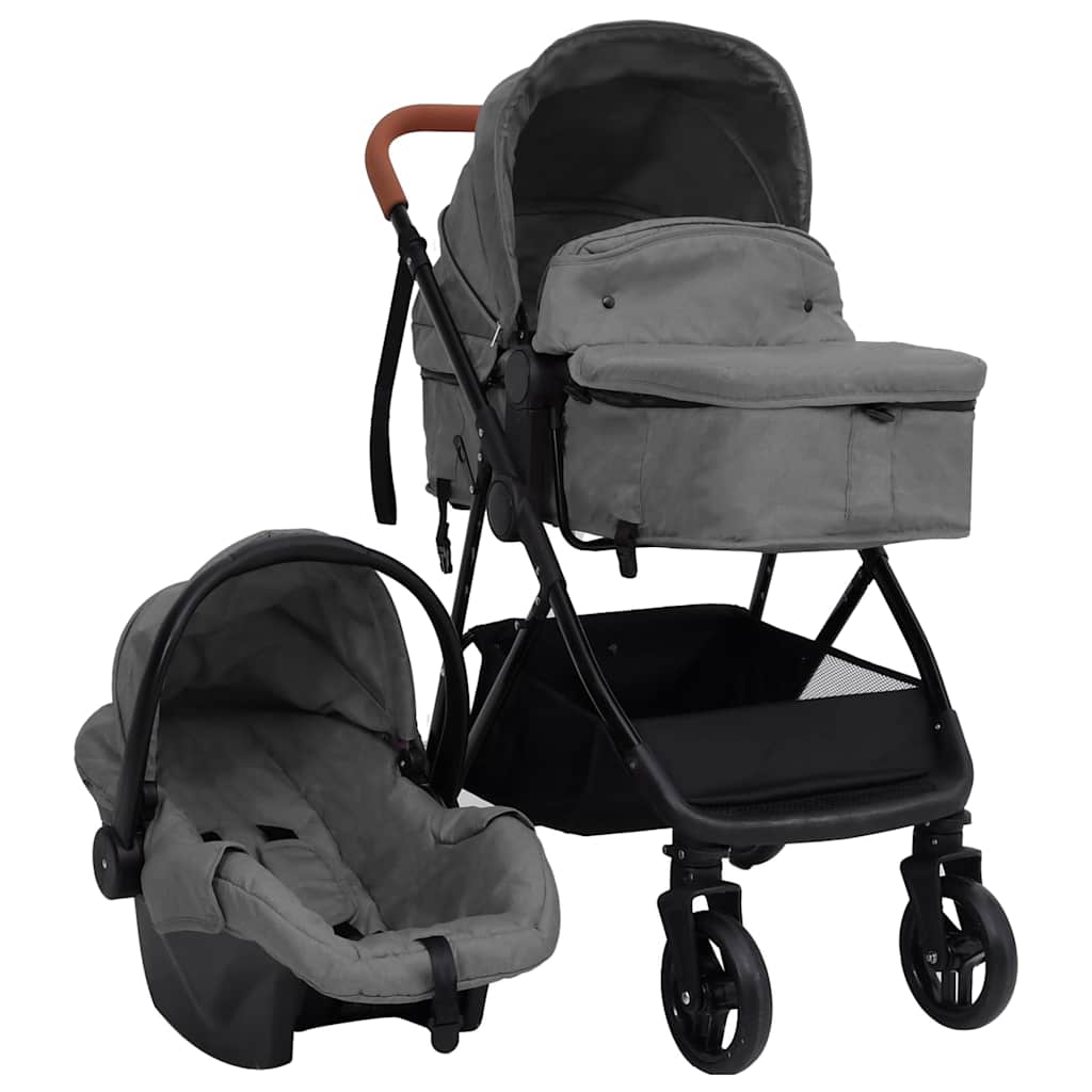 Vidaxl Kinderwagen 3-in-1 Stahl hellgrau und schwarz