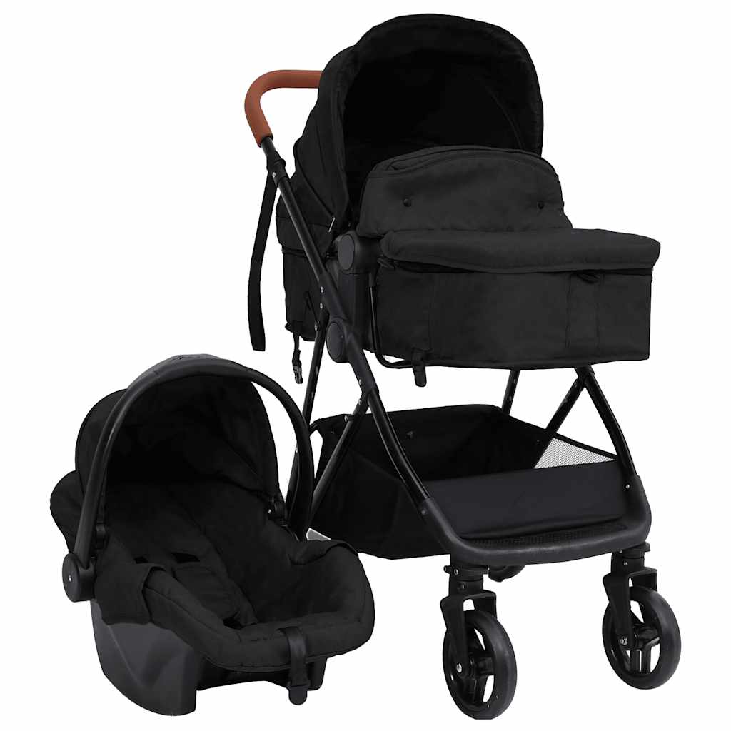 Vidaxl Pram 3-in-1 Stahl anthrazitfarben und schwarz
