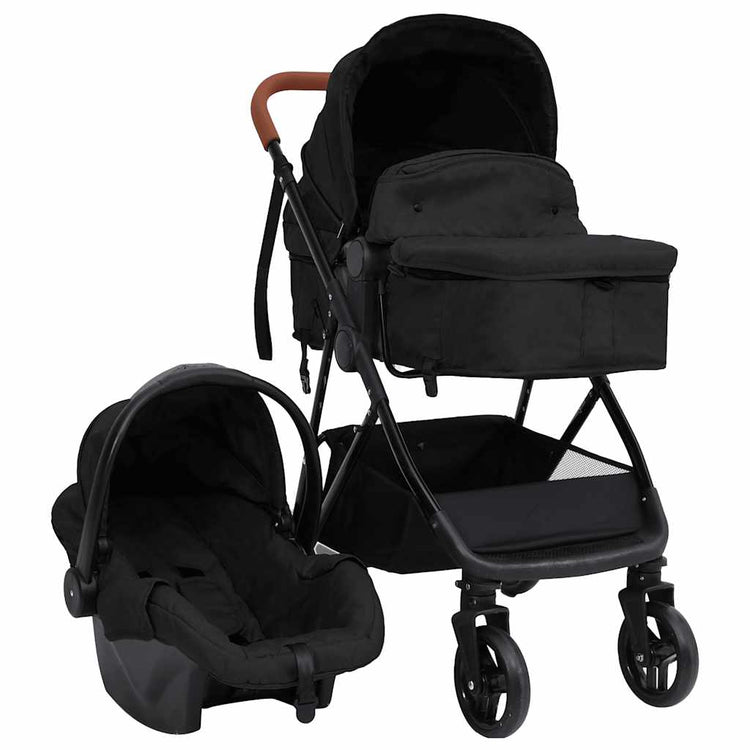 Vidaxl Pram 3-in-1 Stahl anthrazitfarben und schwarz