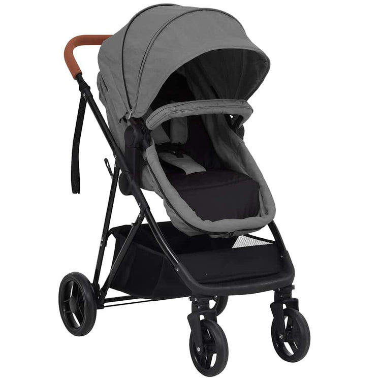 Vidaxl-Kinderwagen 2-in-1 Stahl hellgrau und schwarz