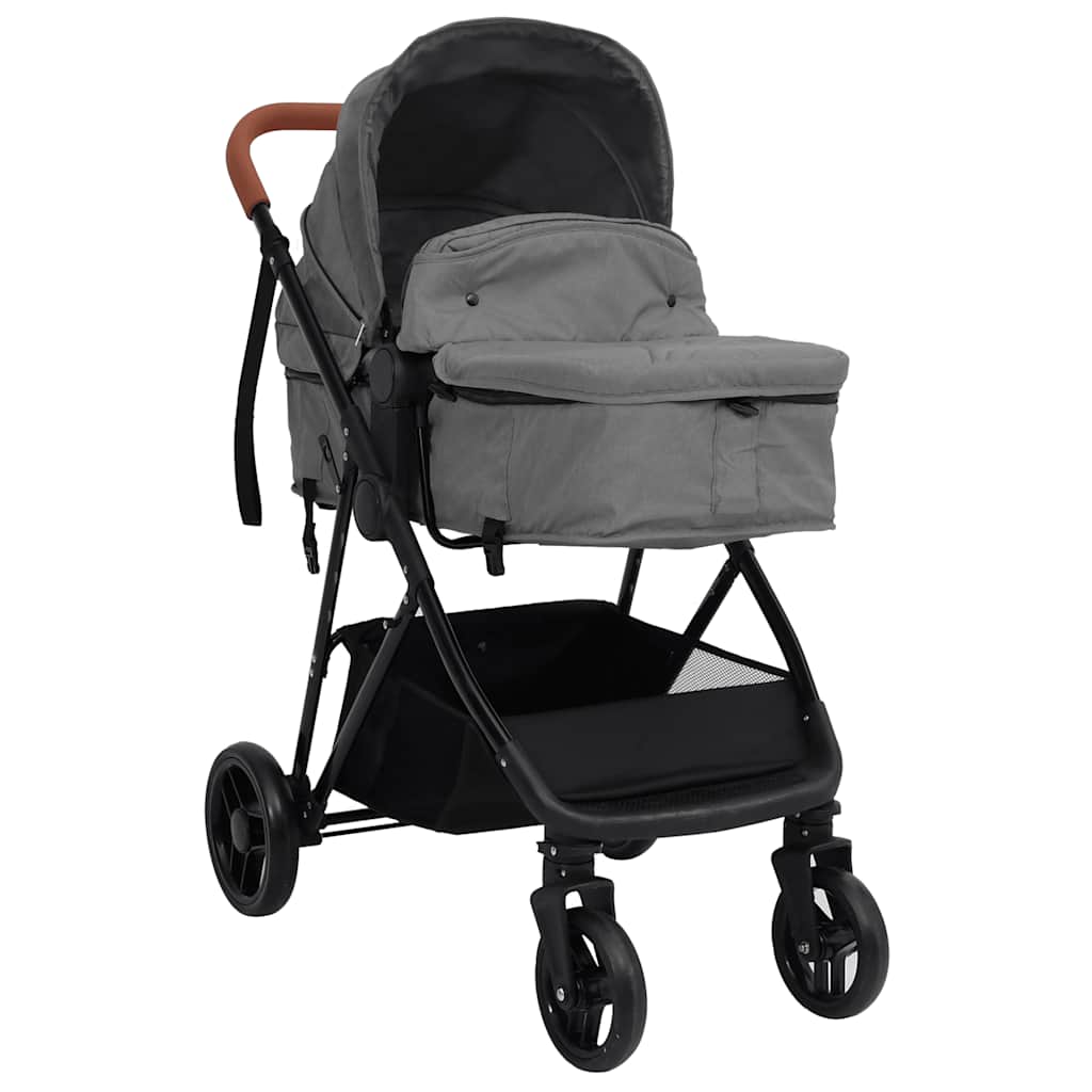 Vidaxl-Kinderwagen 2-in-1 Stahl hellgrau und schwarz