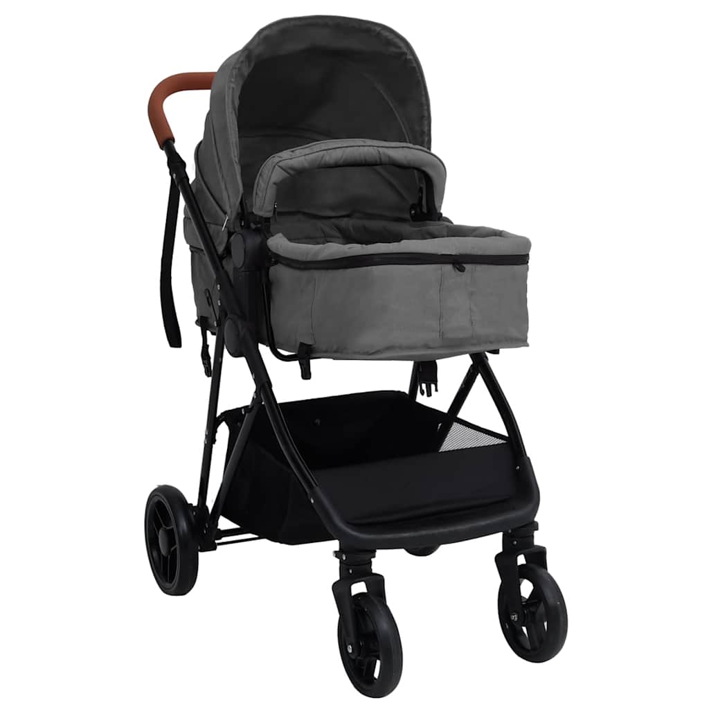 Vidaxl-Kinderwagen 2-in-1 Stahl hellgrau und schwarz