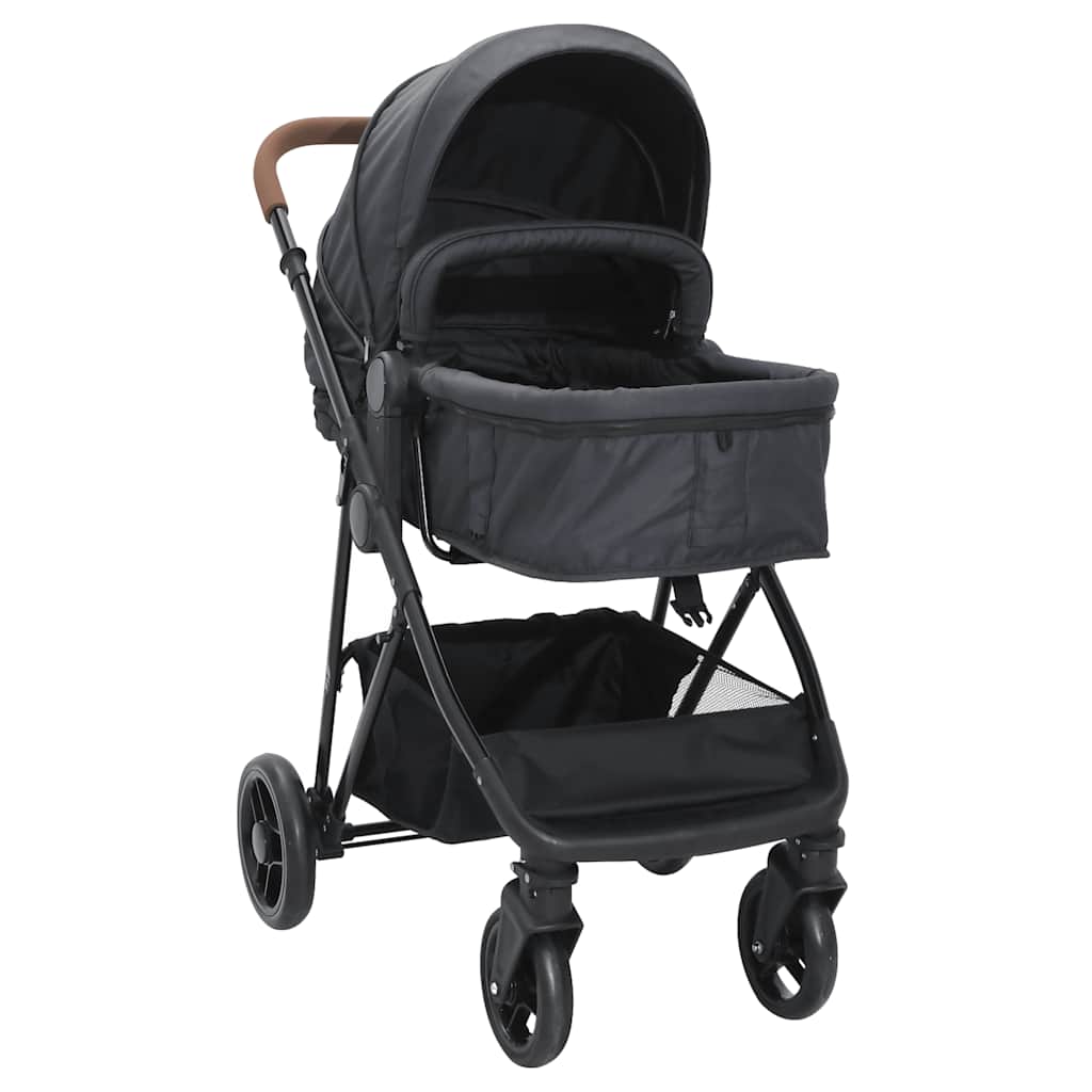 Vidaxl Kinderwagen 2-in-1 Stahl Anthrazit und Schwarz
