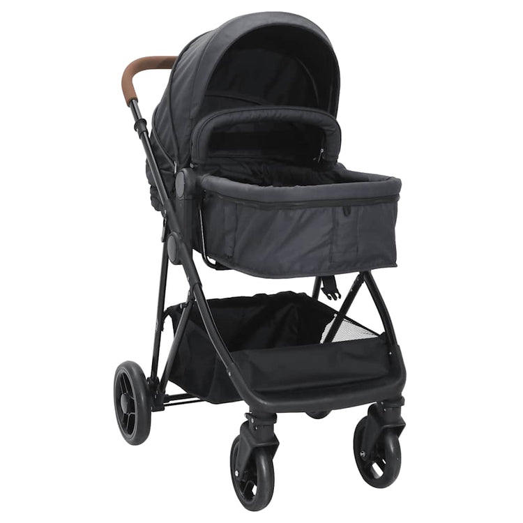 Vidaxl Kinderwagen 2-in-1 Stahl Anthrazit und Schwarz