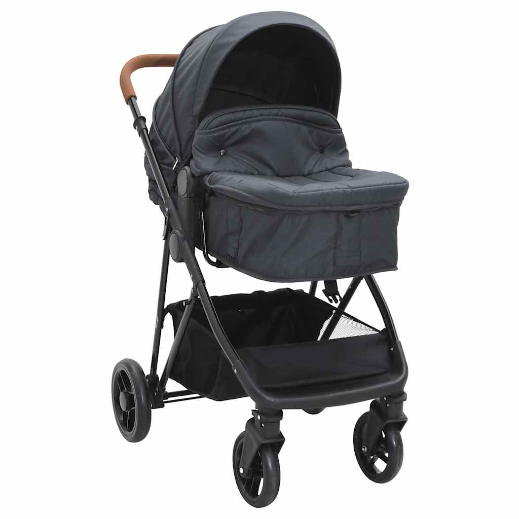 Vidaxl Kinderwagen 2-in-1 Stahl Anthrazit und Schwarz