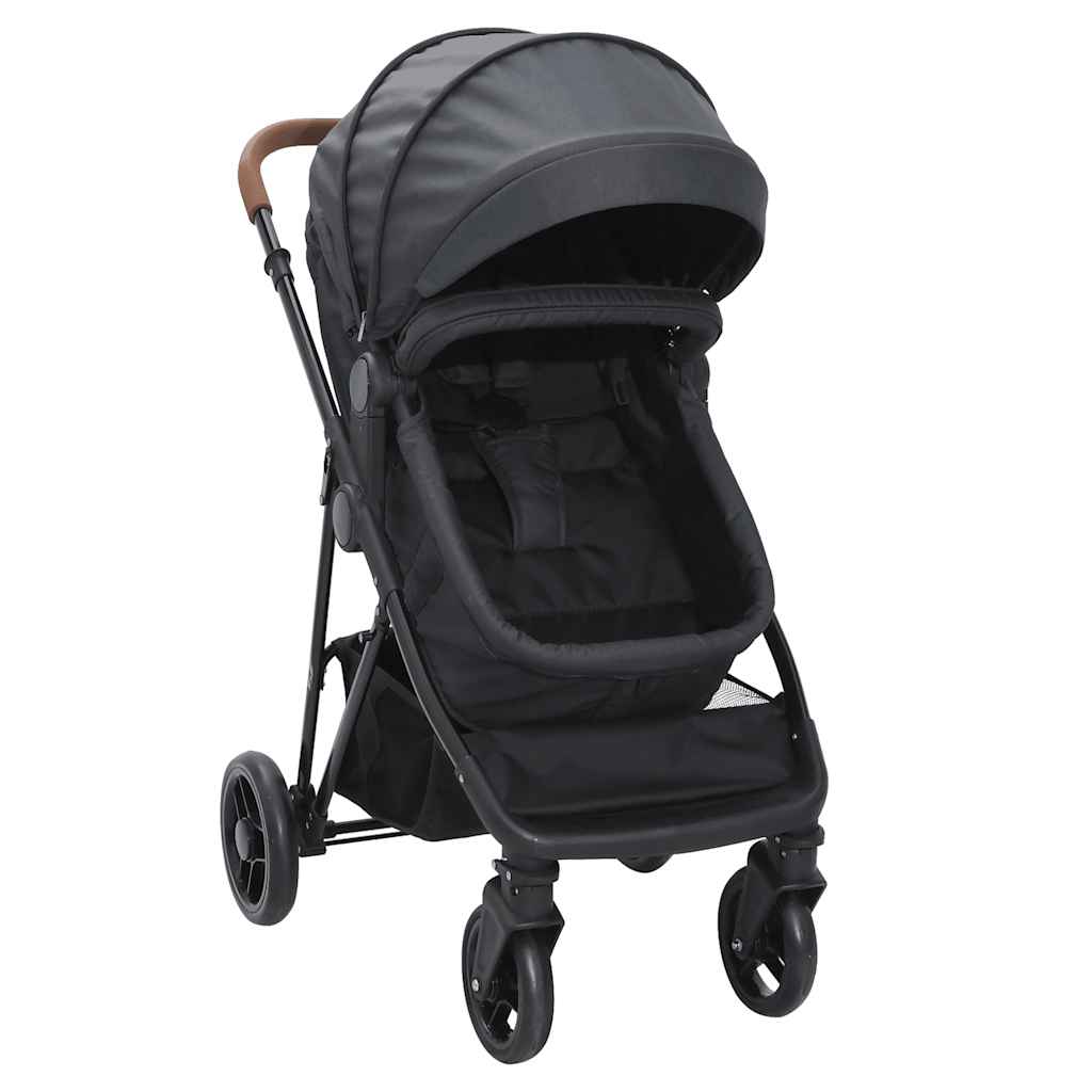 Vidaxl Kinderwagen 2-in-1 Stahl Anthrazit und Schwarz