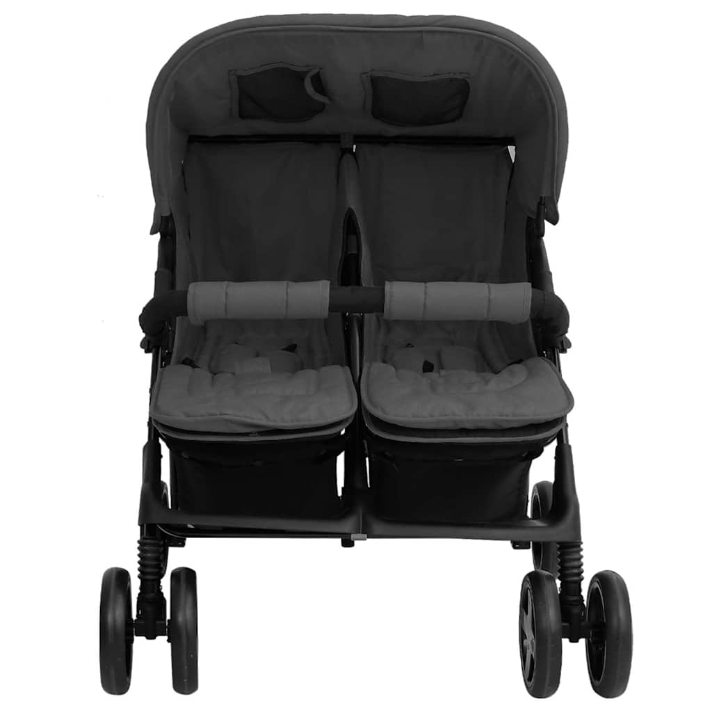VidaXL Zwillingskinderwagen Stahl dunkelgrau