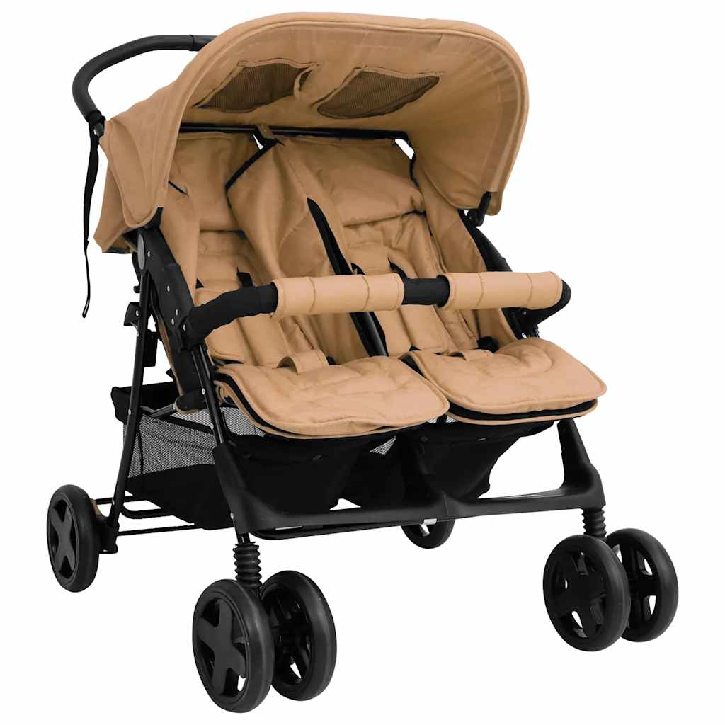 VIDAXL Zwillingskinderwagen Stahl taupe
