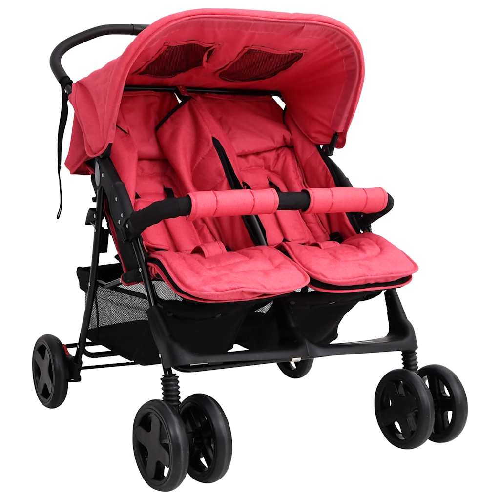 VidaXL Zwillingskinderwagen Stahl rot